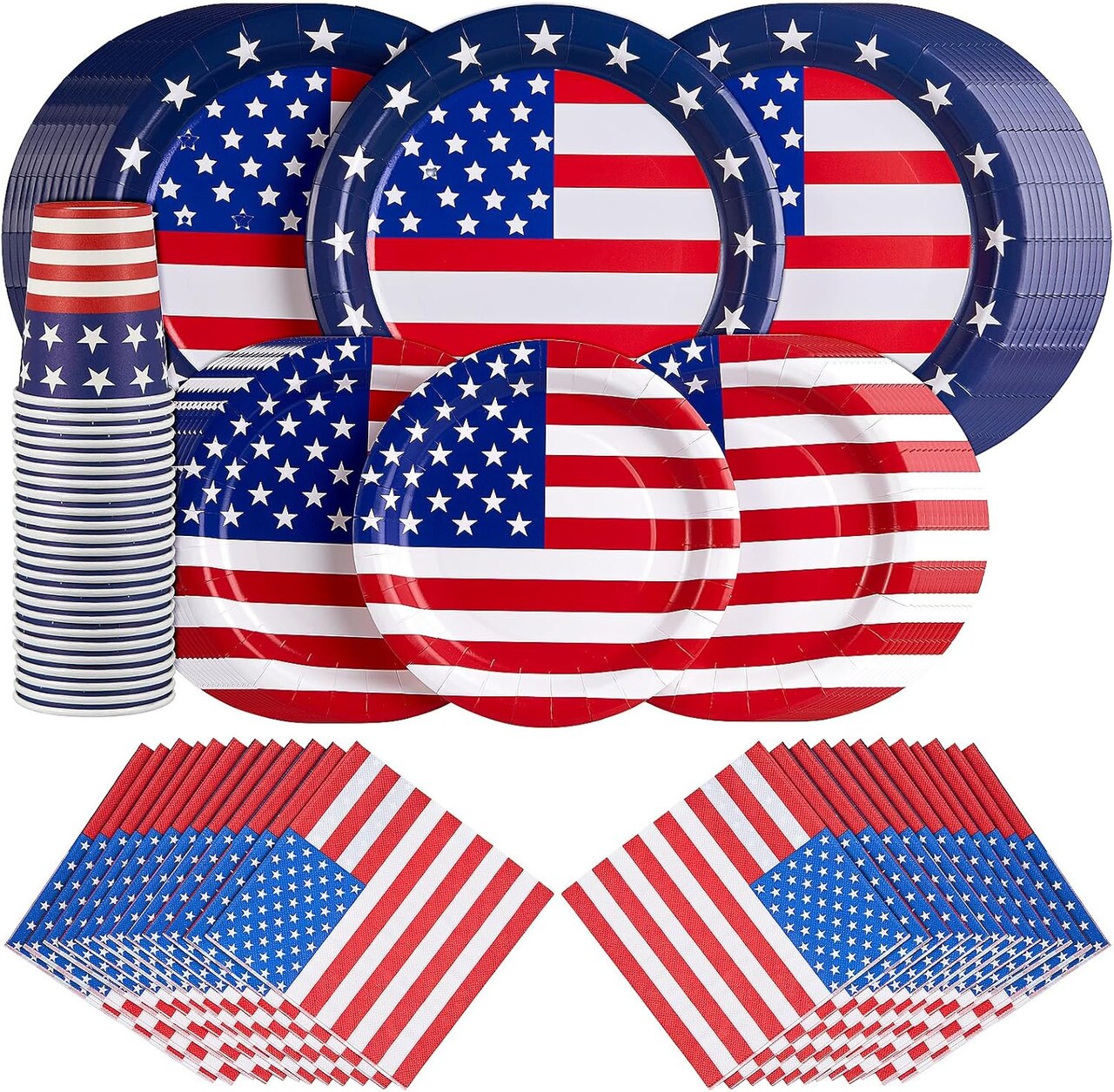 96 PCS Patriotic Party Set – American Flag Plates & Napkins – 4th of July, Veterans Day, Independence Day Decor